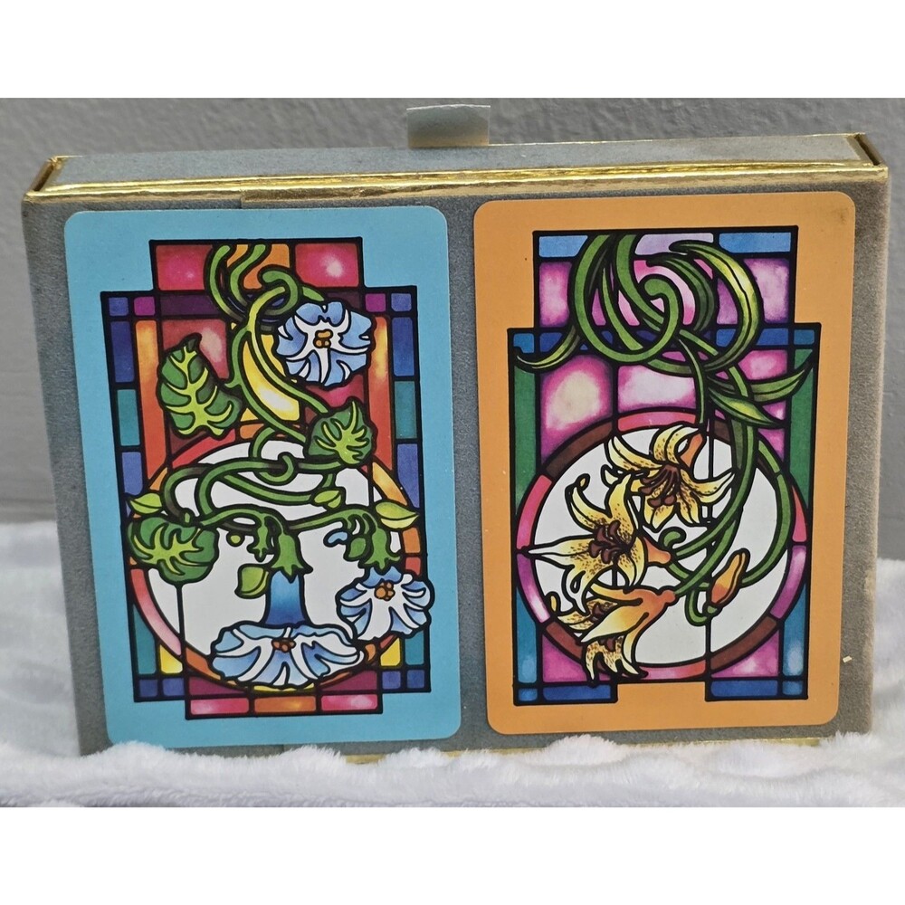 Vintage Congress Playing Cards Stained Glass Windows  Cel-U-Tone New In Box Seal